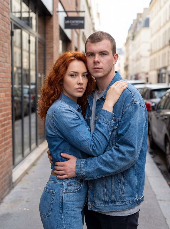 Фотосессия пары в джинсах: стильные идеи и образы для нейросети — пример результата