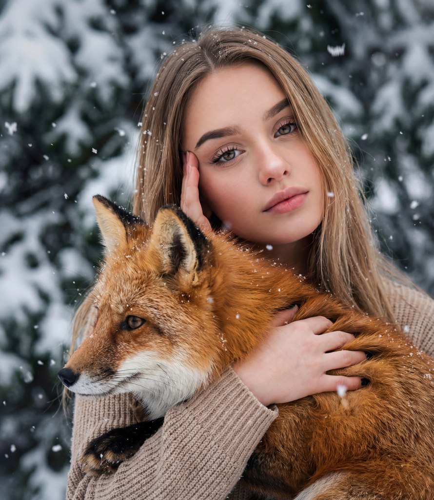 Фотосессия с лисой в уникальном стиле нейросети — пример результата
